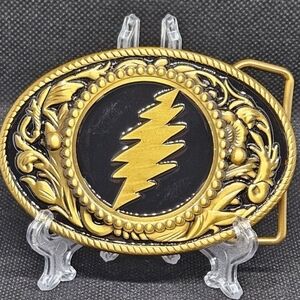 Grateful Dead 13 Point Lightening Bolt Gold Tone Belt Buckle 3.25x2.25"